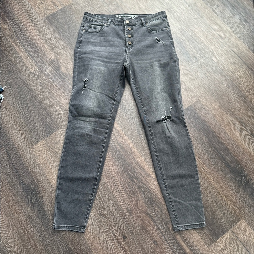 Grace & Lace button fly Black worn soft denim jeans. Eco friendly Sz 10 - Picture 2 of 6